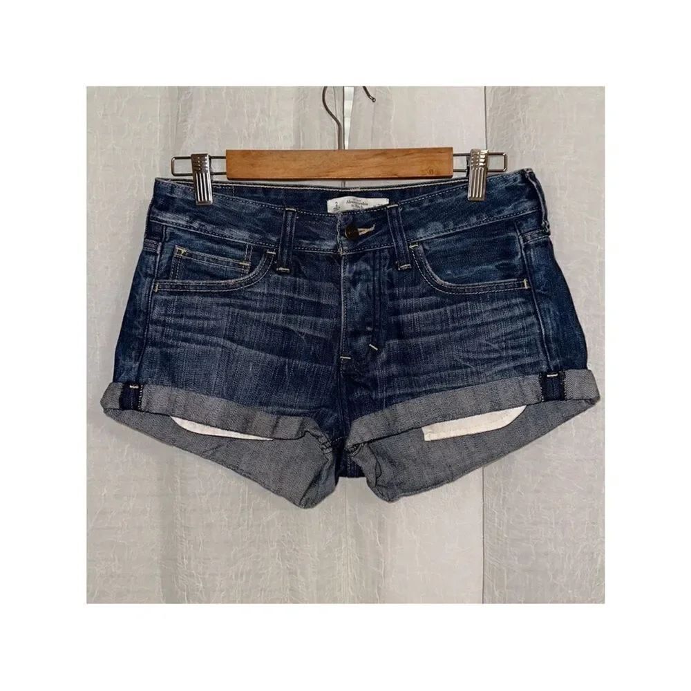 A&F 2 - 26 Dark Wash Cuffed Distressed Denim Jean Shorts